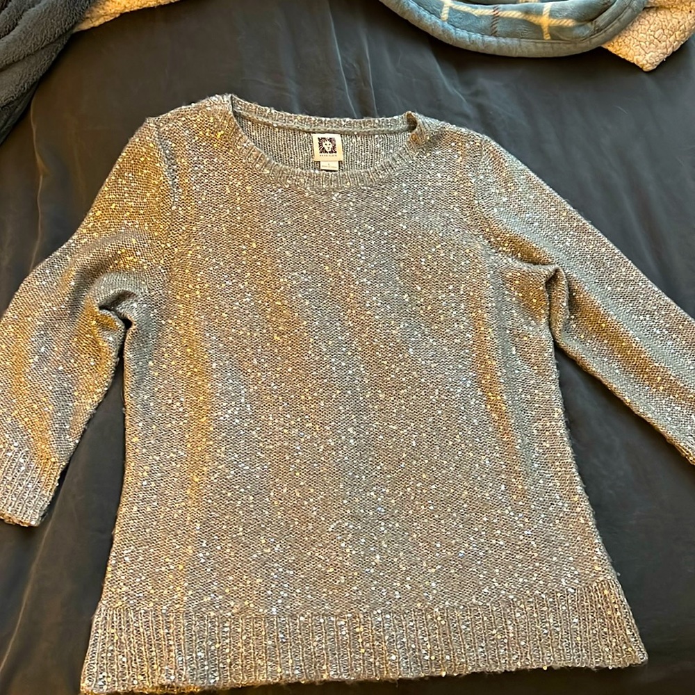 Anne Klein Grey/Silver Sweater with Sequins